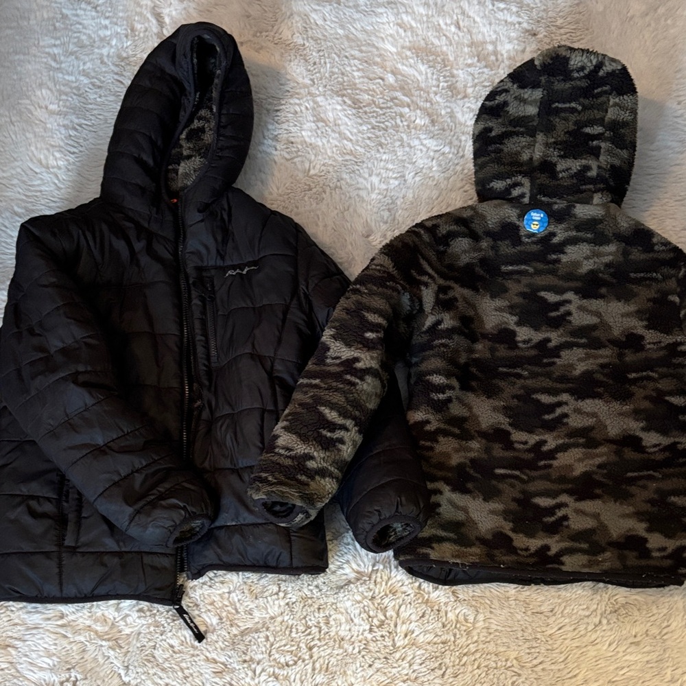 Reversible Black and Camouflage Kids puffer Jacket